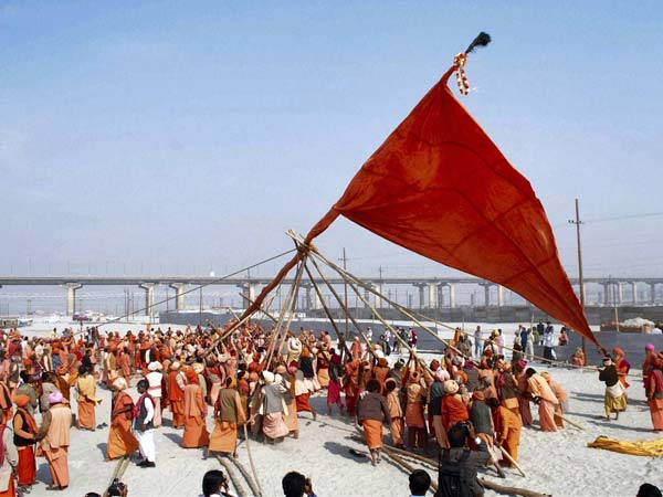 Sadhus take part in the Dharm Dhwaja
