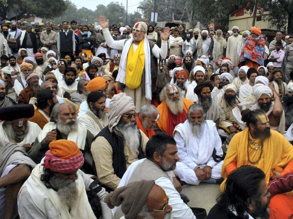 Sadhus or holy men staging a dharna