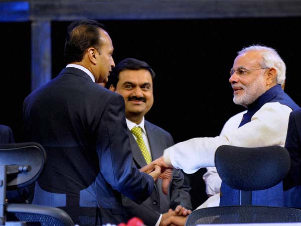 Narendra Modi shakes hands with Anil Dhirubhai Ambani