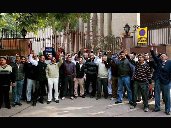 Trade Union workers during a protest against two days strike