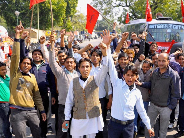 Labour organisations protest during a two-day nation-wide strike