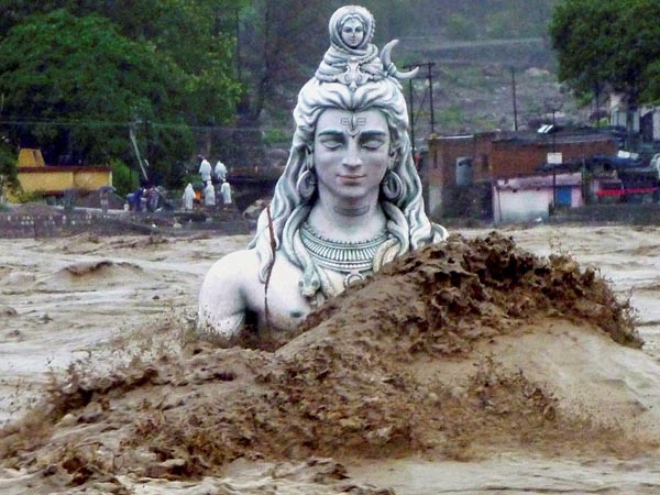 The flooded River Ganges in Rishikesh