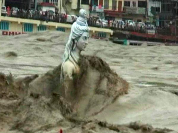 The flooded River Ganges in Rishikesh