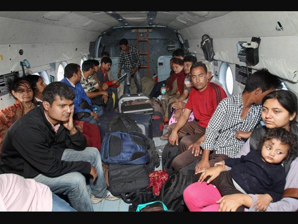 Stranded people being rescued by Indian Air Force