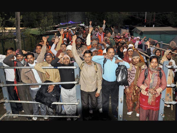 Devotees shouting religious slogans