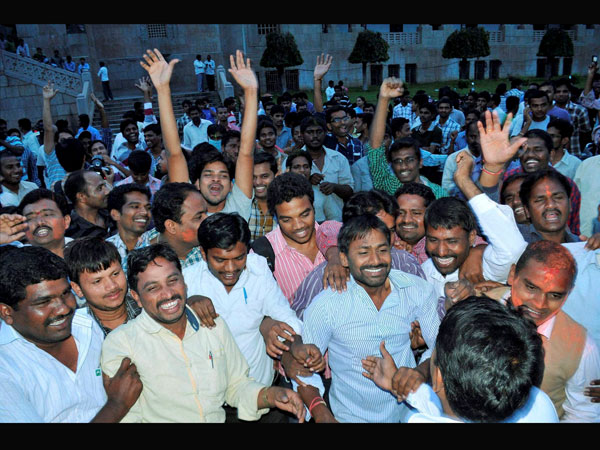 Telangana supporters celebrate in Hyderabad