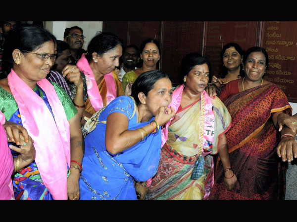 Telangana supporters celebrate in Hyderabad