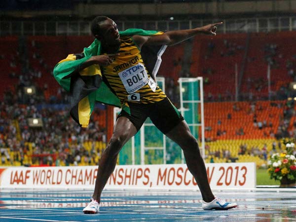 Usain Bolt dancing to the tunes of victory