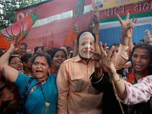 BJP supporters celebrate in Mumbai