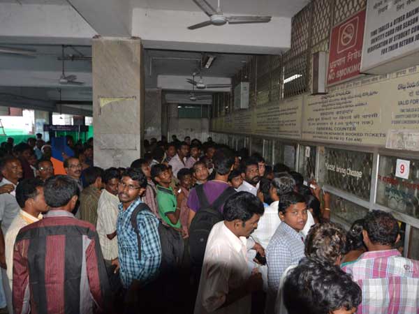 Queue at railway station