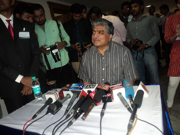 Nandan Nilekani addresses press conference