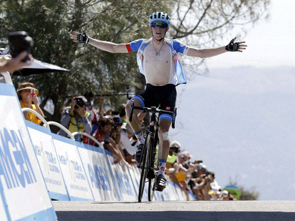 Rohan Dennis, of Australia, celebrates