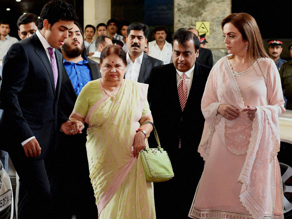 Industrialist Mukesh Ambani along with mother Kokilaben