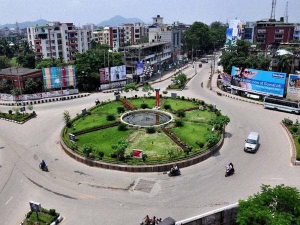 A view of deserted road during 12-hour Assam bandh