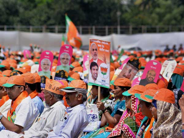 BJP supporters during an election campaign rally