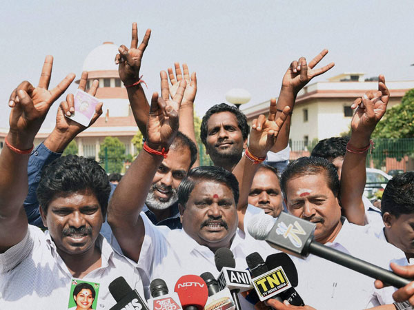 AIADMK supporters outside the Supreme Court