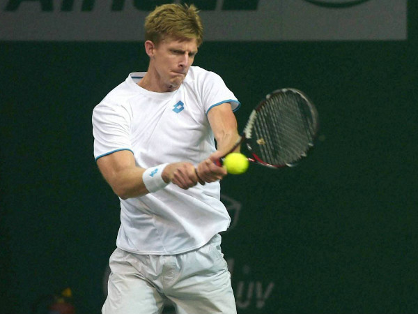 Delhi Dreams' Kevin Anderson in action against Punjab Marshalls' Somdev Devvarman during their match at Champions Tennis League in New Delhi on Monday. Anderson won Delhi Dreams' Kevin Anderson in action against Punjab Marshalls' Somdev Devvarman during their match at Champions Tennis League in New Delhi on Monday. Anderson won