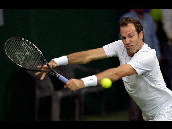 Punjab Marshalls' Greg Rusedski in action against Delhi Dreams' Juan Carlos Ferrero during the Men's singles of Champions Tennis League in New Delhi on Monday. Punjab Marshalls' Greg Rusedski in action against Delhi Dreams' Juan Carlos Ferrero during the Men's singles of Champions Tennis League in New Delhi on Monday.