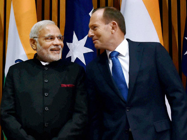 Canberra: Prime Minister Narendra Modi with his Australian counterpart Tony Abbott during signing of an MoU at Australian Parliament in Canberra, Australia on Tuesday. (PTI Photo by Kamal Singh) Canberra: Prime Minister Narendra Modi with his Australian counterpart Tony Abbott during signing of an MoU at Australian Parliament in Canberra, Australia on Tuesday. (PTI Photo by Kamal Singh)