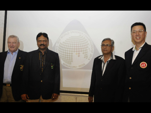Barrie Jones, from International Billiards and Snooker Federation (IBSF), Capt PVK Mohan, President, Billiards and Snooker Federation of India (BSFI), MC Uthappa, President, Karnataka State Billiards Association (KSBA) and Joseph Lo - Asian Confederation of Billiard Sports (ACBS) - Chief Referee Barrie Jones, from International Billiards and Snooker Federation (IBSF), Capt PVK Mohan, President, Billiards and Snooker Federation of India (BSFI), MC Uthappa, President, Karnataka State Billiards Association (KSBA) and Joseph Lo - Asian Confederation of Billiard Sports (ACBS) - Chief Referee
