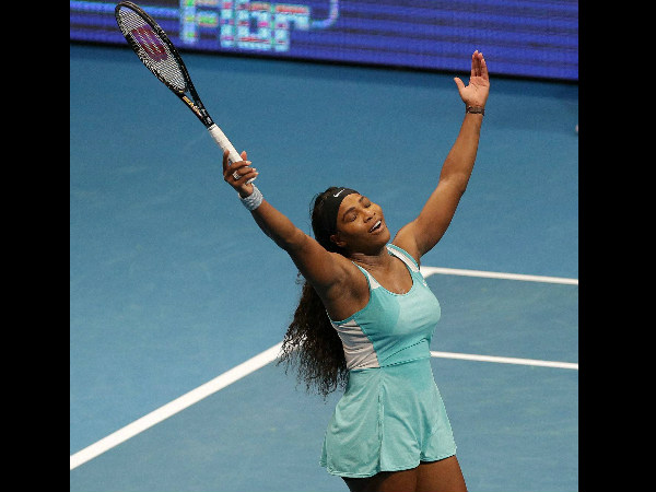Singapore Slammers' Serena Williams gestures after her match against Manila Mavericks' Kirsten Flipkens Singapore Slammers' Serena Williams gestures after her match against Manila Mavericks' Kirsten Flipkens