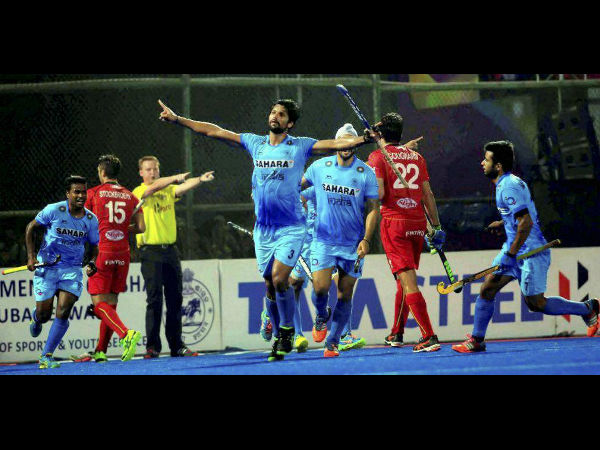 Indian players celebrate a goal against Belgium in the quarterfinal at Champions Trophy Indian players celebrate a goal against Belgium in the quarterfinal at Champions Trophy