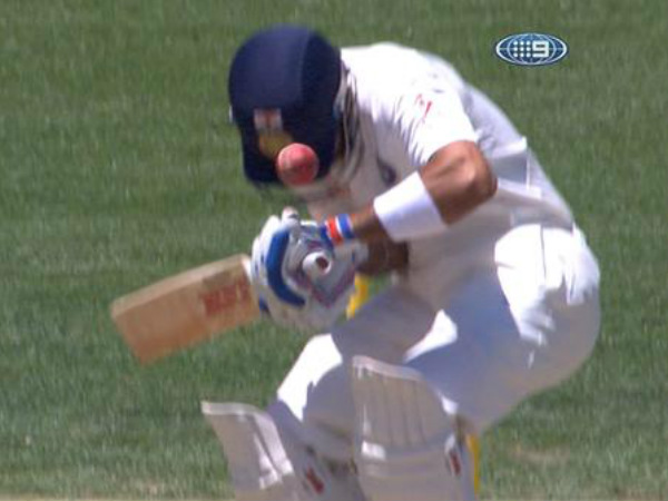 Kohli is hit on the helmet. Photos: Cricket Australia Twitter page Kohli is hit on the helmet. Photos: Cricket Australia Twitter page