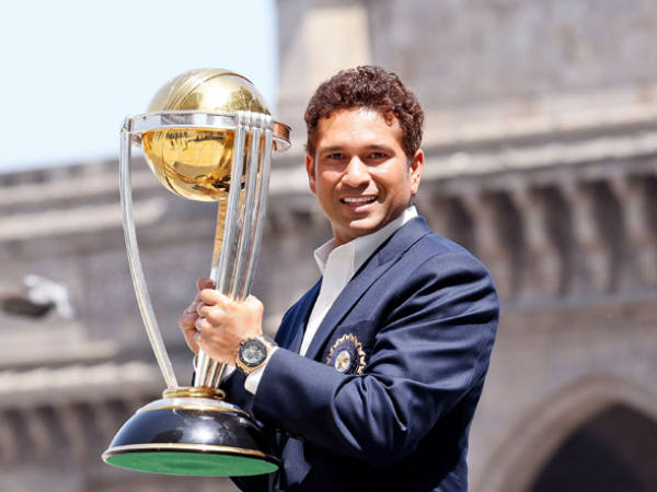 Tendulkar with the World Cup trophy in 2011 Tendulkar with the World Cup trophy in 2011