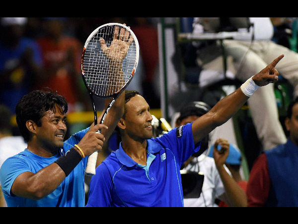 Paes and Klaasen celebrate their win Paes and Klaasen celebrate their win