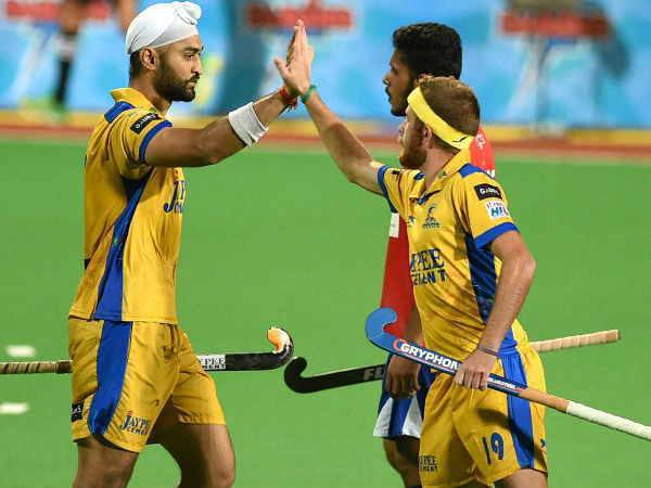 Sandeep Singh (left) of Punjab celebrates a goal with his team-mates Sandeep Singh (left) of Punjab celebrates a goal with his team-mates
