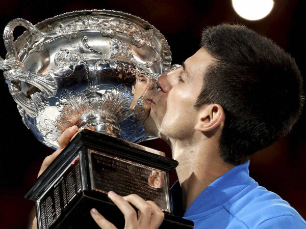 Djokovic with his fifth Australian Open trophy Djokovic with his fifth Australian Open trophy