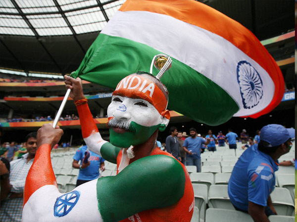 Indian fan waves the Tri-colour at MCG Indian fan waves the Tri-colour at MCG