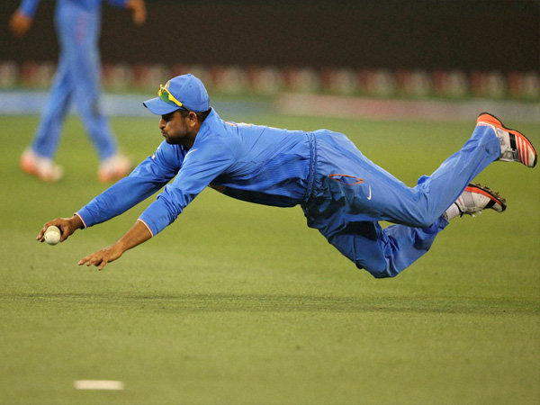 Raina dives during fielding Raina dives during fielding