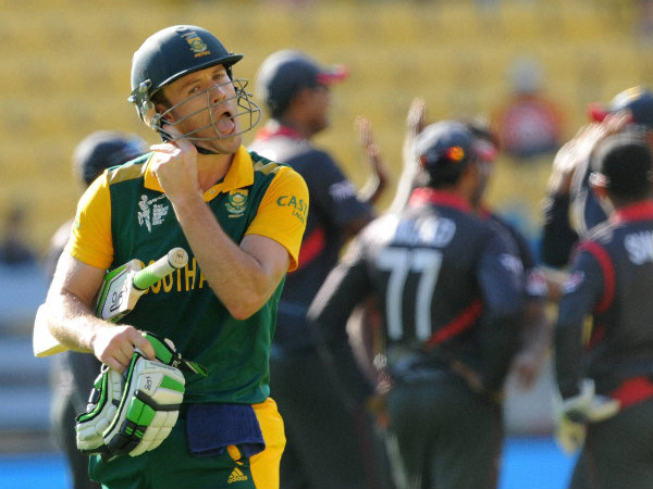 AB de Villiers walks as UAE players celebrate after he was out for 99 AB de Villiers walks as UAE players celebrate after he was out for 99