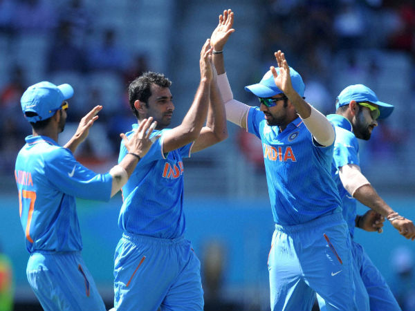 Mohammed Shami (centre) celebrates during World Cup 2015 Mohammed Shami (centre) celebrates during World Cup 2015