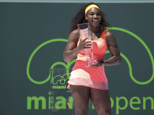 Serena Williams with Miami Open trophy Serena Williams with Miami Open trophy