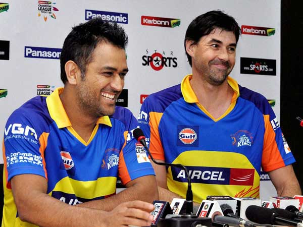 CSK's captain Dhoni (left) and coach Fleming CSK's captain Dhoni (left) and coach Fleming