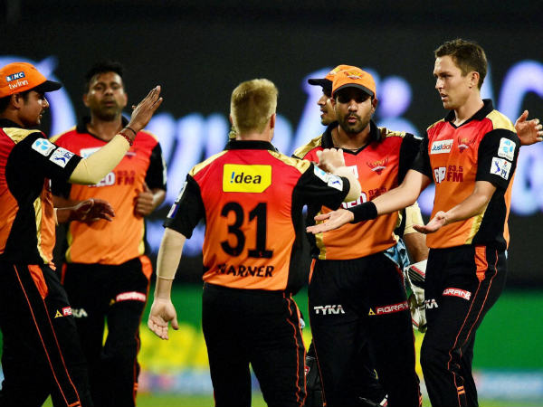 Sunrisers Hyderabad Trent Boult with team mates celebrates the wicket of RCB batsman during IPL 2015 match Sunrisers Hyderabad Trent Boult with team mates celebrates the wicket of RCB batsman during IPL 2015 match