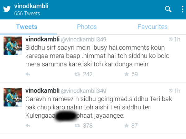 Screeshot of Kambli's abusive Tweets, which have been deleted now Screeshot of Kambli's abusive Tweets, which have been deleted now