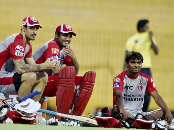 KXIP's Johnson, Sehwag and Sandeep during a training session. All 3 players need to deliver KXIP's Johnson, Sehwag and Sandeep during a training session. All 3 players need to deliver