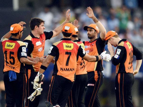SRH players celebrate the dismissal of Karun Nair SRH players celebrate the dismissal of Karun Nair