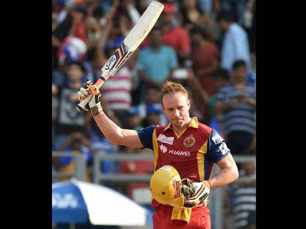 AB de Villiers celebrates his ton against Mumbai Indians in IPL 2015 AB de Villiers celebrates his ton against Mumbai Indians in IPL 2015