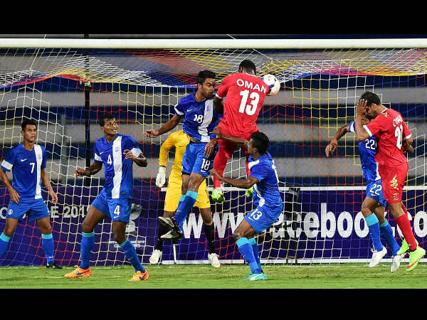 Indian and Oman players in action during their FIFA World Cup 2018 qualifying match Indian and Oman players in action during their FIFA World Cup 2018 qualifying match