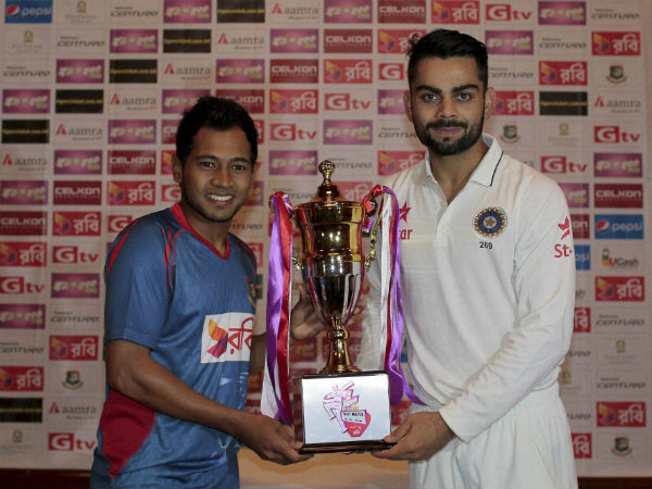 Trophy was shared. Seen here are the captains Mushfiqur Rahim (left) and Virat Kohli Trophy was shared. Seen here are the captains Mushfiqur Rahim (left) and Virat Kohli