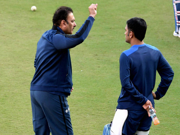 Shastri with Dhoni Shastri with Dhoni