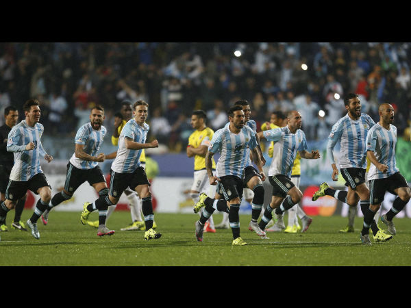 File photo: Argentina's players celebrate after Carlos Tevez scored the winning penalty kick during a Copa America quarterfinal soccer match against Colombia File photo: Argentina's players celebrate after Carlos Tevez scored the winning penalty kick during a Copa America quarterfinal soccer match against Colombia