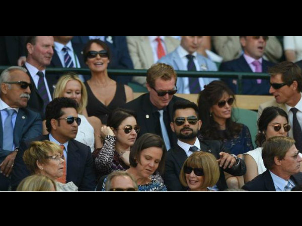 (Second row from down) - Sachin, Anjali, Kohli and Anushka at the Wimbledon. (Photo from Wimbledon's official Twitter page) (Second row from down) - Sachin, Anjali, Kohli and Anushka at the Wimbledon. (Photo from Wimbledon's official Twitter page)