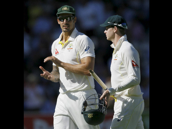 Mitchell Johnson (left) with Steve Smith during the 1st Ashes Test Mitchell Johnson (left) with Steve Smith during the 1st Ashes Test