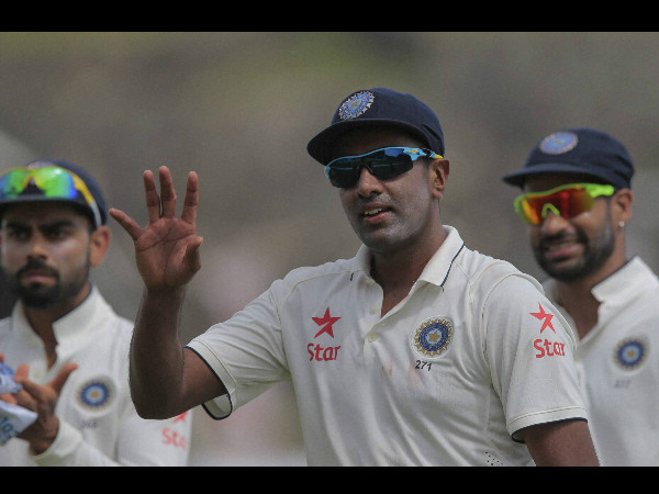 Ashwin gestures towards the crowd after taking a 5-wicket haul Ashwin gestures towards the crowd after taking a 5-wicket haul