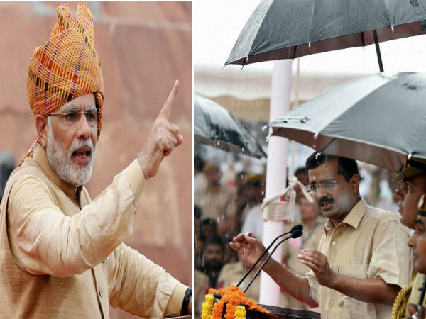 Modi escapes rains, Kejriwal doesn't Modi escapes rains, Kejriwal doesn't